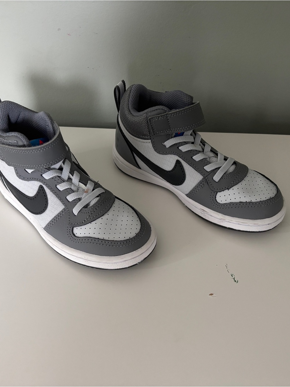 Nike Kids Gray, White and Black High-Top Sneakers with Velcro